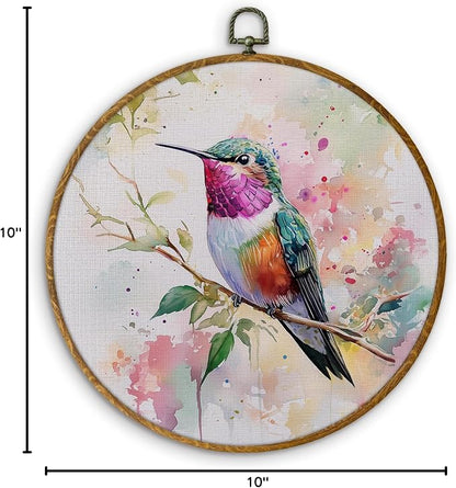 DILSJ Hummingbird Decor, Hummingbird Gifts for Women Canvas Wall Art Framed, Cottagecore Bird Hanging Decorations for Home Bedroom Living Room, 10x10 Inch