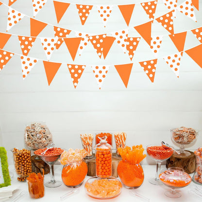 32Ft Orange Party Decorations Orange Fabric Pokal Dot Pennant Triangle Banner Party Flag Bunting Streamer Garland for Birthday Groovy Baby Shower Sunshine Home Outdoor Garden Decor Supplies