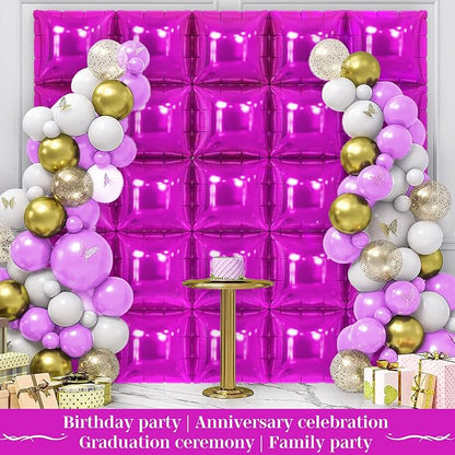Hot Pink Square Foil Balloons 25 Pcs Metallic Hot Pink Balloons Wall Backdrop for New Year Graduation Birthday Bridal Shower Party Arch Backdrop Decorations