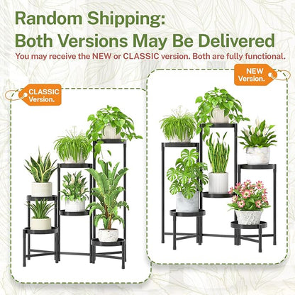 iDavosic.ly Plant Stand Indoor with Grow Light, 6 Tier Corner Metal Flower Display Holder Shelf, Easy Assembly Folding Tall Orchid Rack for Patio Balcony Porch Garden Living Room House, Black