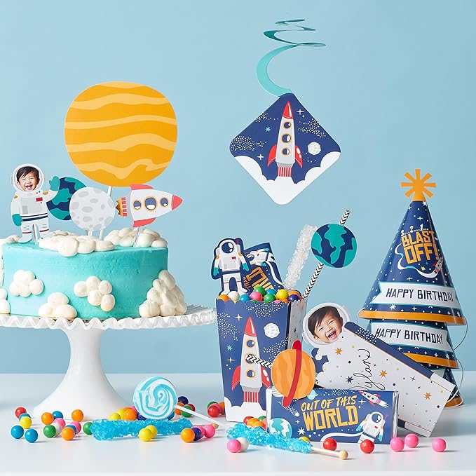 Big Dot of Happiness Custom Photo Blast Off to Outer Space - Dessert Cupcake Toppers - Fun Face Clear Treat Picks - Set of 24