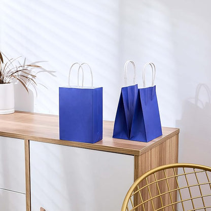 SUNCOLOR Mini Blue Gift Bags with Handles 25-Piece 6 Inch Goodie Bags for Party Favors, Graduations, Birthdays, Navy Blue