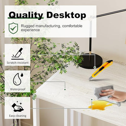 Lutown-Teen Small Folding Desk 35 inch, No Assembly Required Small Office Desk, Writing Gaming Computer Camping Table, Beige