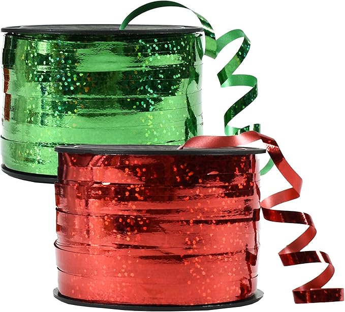 BEISHIDA 2 Pack Christmas Curling Ribbons Red and Green Balloon String Ribbons for Gift Warppping Birthday Christmas Party Decorations（Total 200 Yards）