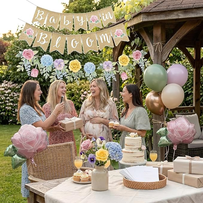 Baby in Bloom Balloon Kit - Dusty Sage Green & Pastel Pink Floral Decorations - Floral Foil Balloons & Banner Set for Girls Boho Baby Shower Spring Garden Birthday Tea Party Supplies