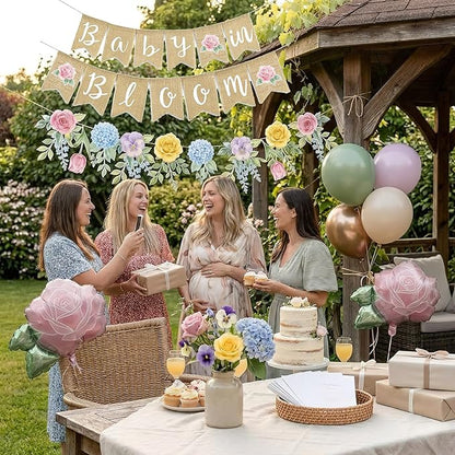 Baby in Bloom Balloon Kit - Dusty Sage Green & Pastel Pink Floral Decorations - Floral Foil Balloons & Banner Set for Girls Boho Baby Shower Spring Garden Birthday Tea Party Supplies