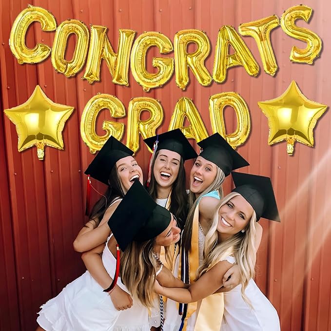 16 Inch Gold Congrats Grad Banner Balloons Congrats Grad Letters Balloons Graduation Decorations 2026 for Graduation Celebration Party Supplies