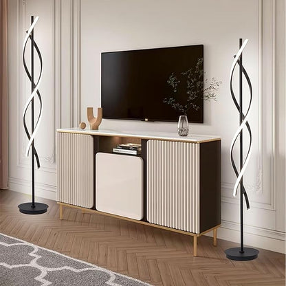 NKU Spiral Floor Lamp for Living Room Modern LED Floor Light with Remote Dimmable Control Sleek Spiral Design Corner Lamp for Bedroom, and Office Lighting Tall Standing Floor Lamp Black 63 inch