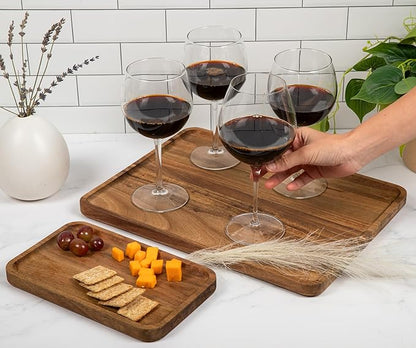 Acacia Rectangle Wooden Tray - 2 Sizes 16" X 12" and 10" X 6" - Food Safe Serving Tray - Large & Small Wooden Trays Combination - Durable Wood Display Tray for Coffee Party or Home Decor