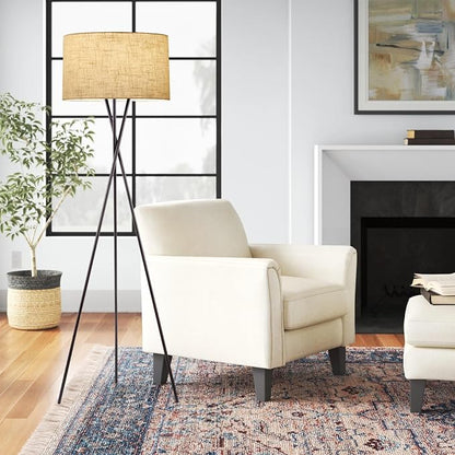 Kira Home Sadie 60" Modern Tripod Floor Lamp with Honey Beige Linen Drum Shade, Mid Century Cross-Leg Standing Light with 9W LED Bulb, Oil Rubbed Bronze Finish