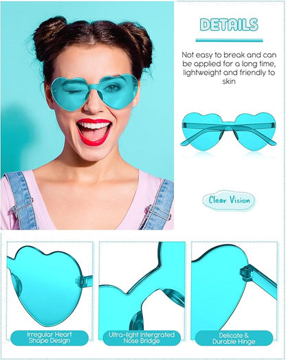 Frienda 20 Pairs Heart Shaped Sunglasses Rimless Candy Color Glasses for Women Men Party Favor