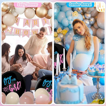 Yadiana 4Pcs Gender Reveal Balloons, 36 Inch Jumbo Baby Gender Reveal Confetti Balloons Black Boy or Girl Balloon with Blue Pink Confetti for Baby Shower Party Decorations