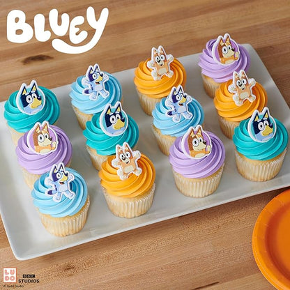 DecoPac Bluey So Much Fun Rings, 24 Cupcake Decorations Featuring Bluey, Bingo, Bandit, and Chilli, 3D Food Safe Cake Toppers – 24 Pack
