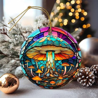 Stained Ceramic Mushroom Ornament - Christmas Ornaments & Home Decor for Mushroom Lovers