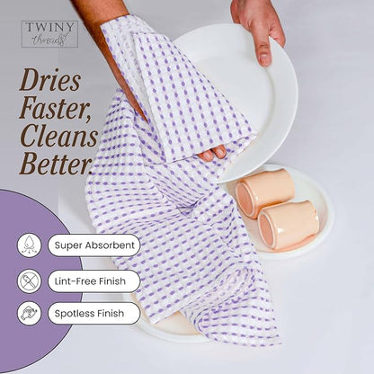 TWINY threads Multicolors White Waffle Towels 4 Pack, 16x26 Inches Absorbent Waffle Weave Kitchen Dish Cloth Set, Soft, Durable & Machine Washable Tea Towel, Rose Pink, Aqua Blue, Lavender, Green