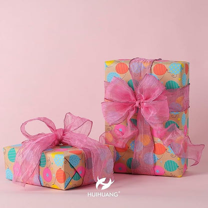HUIHUANG Hot Pink Wired Ribbon 2.5 inch Fushcia Metallic Crinkle Wire Ribbon for Gift Wrapping Basket Wreath Bows Making Home Decor DIY Crafts Christmas Tree Decor - 10 Yards