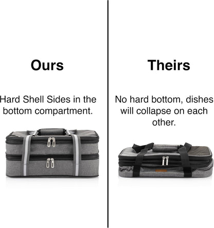 Stack Store Plus More Insulated Casserole Carrier for Hot or Cold Food, Lasagna Holder for Picnic, Potluck, Cookout - Fits 9” x 13” and 11” x 15” Baking Dish – Expandable Double Thermal Bag in Black