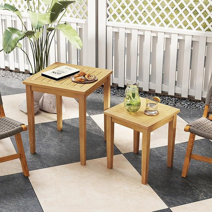 Tangkula 2 Pieces Patio Nesting Table, Teak Wood Outdoor Space Saving Design