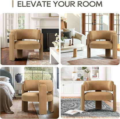 COLAMY Modern Velvet Accent Chairs Set of 2, Upholstered Barrel Chairs, Comfy Side Arm Chairs with 3 Legs for Living Room, Bedroom, Reading, Khaki