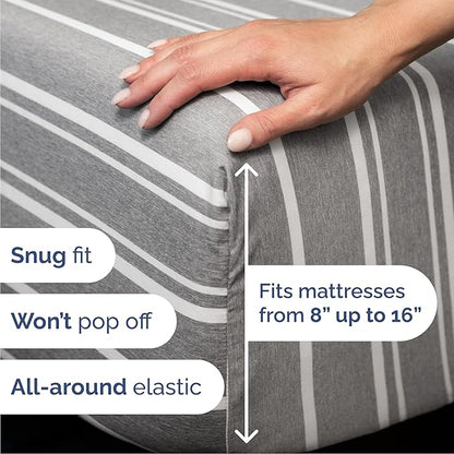 Cal King Size 4 Piece Sheet Set - Comfy Breathable & Cooling Bed Sheets Set - Hotel Luxury Bedding for Women, Men, Kids, Teens, Boys & Girls - Deep Pockets & Wrinkle Free - Oeko-Tex - Grey Stripes 3