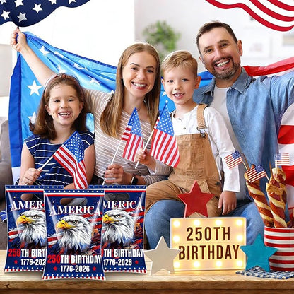 Hokinaa 250th Anniversary Goodie Bag - 50 Pcs 250 Birthday Plastic Merchandise Gift Treat Party Favors Candy Bags Bulk with Handles Patriotic America Decorations Decor Supplies for 4th of July USA