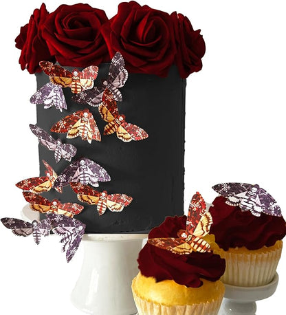 Edible Small Death Head Moth Assorted Set of 24 - Wafer Cake & Cupcake Toppers - edible moths for cake decorating - Halloween cupcake toppers