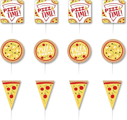 Big Dot of Happiness Pizza Party Time - Dessert Cupcake Toppers - Baby Shower or Birthday Party Clear Treat Picks - Set of 24