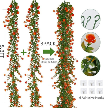 Faux Eucalyptus Garland Plant Fake Vines, Artificial Hanging Eucalyptus Leaves Greenery Vines Arch Kit Flower Green Garlands for Decoration for Wedding Backdrop Wall Party Home Indoor Outdoor(Orange)