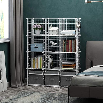 C&AHOME Wire Cube Storage, 12-Cube Storage Organizer Metal, C Grids Storage Bins Shelving, Modular Bookshelf Shelf, Closet Cabinet Ideal for Bedroom, Office 36.6”L x 12.4”W 48.4”H White