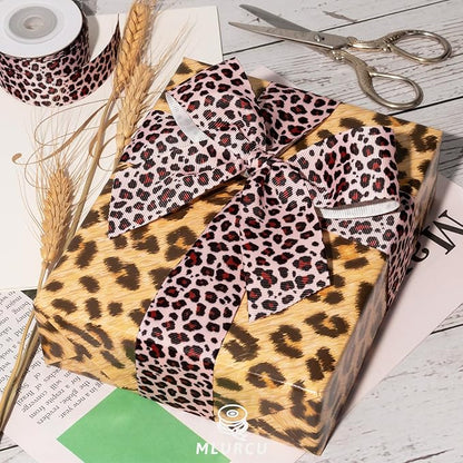 Leopard Print Ribbon Set 3 Rolls Animal Print Grosgrain Ribbons 5/8", 7/8", 1.5", Jungle Safari Printed Ribbon for Crafts, Gift Wrapping, Flower Bouquet, Wreath & Bows Making, Gift Bags Decor