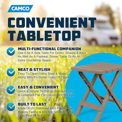 Camco 21045 Small Quick-Folding Adirondack Table, Plastic, Taupe