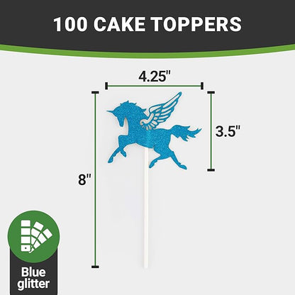 Restaurantware Top Cake 6 X 4.3 Inch Cake Toppers 100 Sturdy Cake Topper Inserts - Unicorn Design With Glitter Detail Blue Paper Cake Decoration For Birthdays Baby Showers And Weddings