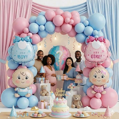 141 Pcs Pink and Blue Gender Reveal Balloon Arch Kit, Balloon Garland Decor with Foil Accents for Boy or Girl Baby Shower, Gender Reveal Party Decorations