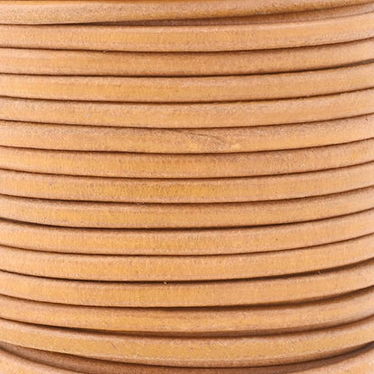 Mandala Crafts Round Genuine Tan Leather Cord for Jewelry Making – 3mm Cowhide Leather Rope String Lace for Kumihimo – 20 Yards Cowhide Craft Cording Spool