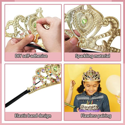 50 Pcs Foam Crowns Colorful Kids Princess Tiaras Crowns Bulk with 2 Styles DIY Diamond Sticker Making Kits for Kids Birthday Party Supplies