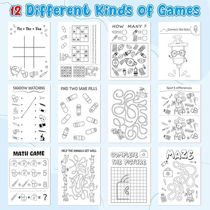 Bulk Medical Activity Books for Kids - 24Pcs Medical Mini Games Coloring Book Set Doctor Nurse Theme Coloring Booklet Include Mazes Word Search Word Scramble Games for Classroom DIY Art Medical