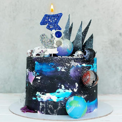 HXOUSE Astronaut 3rd Birthday Candle - Space Universe Sparkler 3 Candle for Birthday Cake Boy, Topper for Party Decorations Anniversary Celebrations (Number 3)