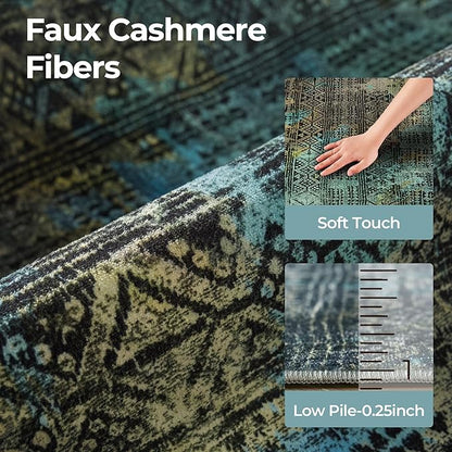 Kokia Abstract 9x12 Area Rugs Living Room Washable Dark Green Low Pile Non-Slip Indoor Decor Carpet Foldable Stain Resistant Ombre Rugs Bedroom Dining Room, Oslo Moss