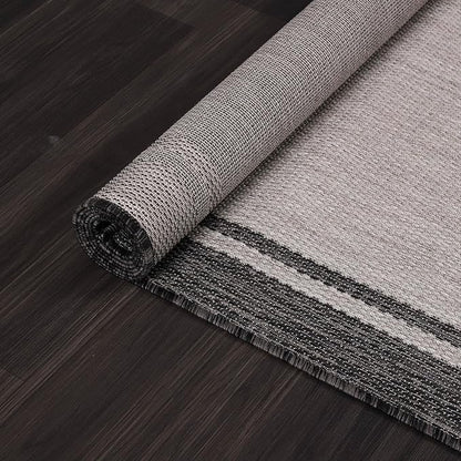CAMILSON Indoor Outdoor Rug, 5x7 Bordered Gray Modern Area Rugs for Indoor and Outdoor Patios, Kitchen and Hallway Mats, Washable Porch Deck Outside Carpet (Bordered Grey, 5 x 7)