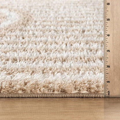 Rugshop Abstract Arch Shag Runner Rug Beige 2' 3" x 12' Great for Long Hallways, Open Entryways, or Galley Kitchens
