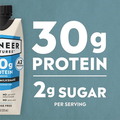 Pioneer Pastures - High Protein A2 Milkshakes - Vanilla - A2 Nutritional Milk, 30g Protein, 2g Sugar, No Sweeteners, No Seed Oils - All-Natural, Breakfast Shake, Meal Replacement, Workout - 11oz, 12 Pack