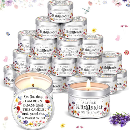 MTLEE 24 Pcs Wildflowers Baby Shower Party Favors Candles Lavender Scented Baby Shower Favors for Guests Rustic Tealights Candles Gender Reveal Return Gifts Girl Boy(1.2 Oz, Colorful)