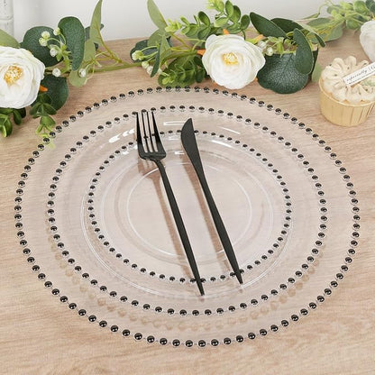 Efavormart 10-Pack Economy Plastic Charger Plates 13" Round Clear with Black Beaded Rim - Stylish Dinner Party Serving Plates
