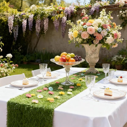 Breling 12 x 47 in Artificial Grass Table Runner Spring Easter Flower Party Decorations Grass Turf Faux Table Runner Decorations for Golf Themed Party, Wedding, Baby Shower, Indoor Outdoor Decor