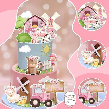 MEMOVAN Farm Cake Toppers 14pcs Farm Animal Chicken Sheep Pig Cow Cupcake Topper Picks Farm Cow Cake Decorations for Barnyard Farm Cow Birthday Baby Shower Party