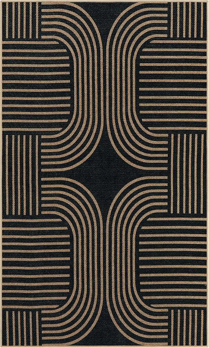 Lahome Enfys Modern Geometric Outdoor Easy Jute Rug, 3x5 Indoor Outdoor Rugs for Entryway Black Living Room Carpet, Farmhouse Washable Non Slip Carpet for Patio Courtyard Bedroom