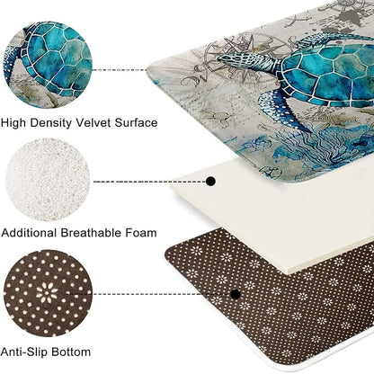 Britimes Bath Mat for Bathroom, Blue Turtle Washable Cover Floor Rug Carpets Floor Mat Bathroom Decorations 20x32 Inches for Kitchen Bedroom Indoor