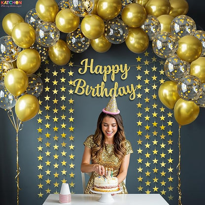 KatchOn, Gold Birthday Decorations Set – Pack of 53 | Glitter Happy Birthday Banner, Gold Star Garland and Confetti Balloons Arch Kit | Happy Birthday Decorations Women, Men | Happy Birthday Sign