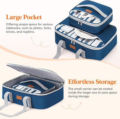 Lifewit Duo Insulated Casserole Carrier for Hot or Cold Food, Lasagna Holder 2 Compartments, Thermal Lunch Tote for Potluck Parties Cookouts, Fits 9"x13" Casserole Dish, Blue