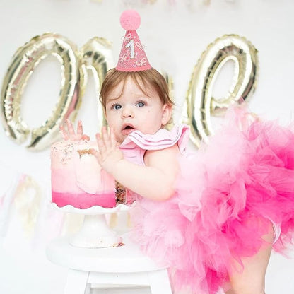 MAMUXI Butterfly 1st Birthday Hat - Little Princess First Birthday Decorations, 3D Pink Butterfly Sweet Party Hat